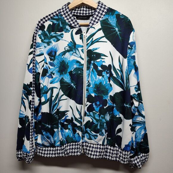 Ashley Steward Sport Jacket Women Size XL Blue Green Floral Full Zip Activewear - Picture 1 of 8